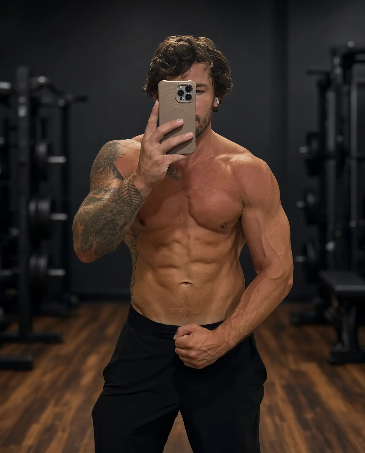 Tyler Chessa, shirtless gym mirror photo showing his physique